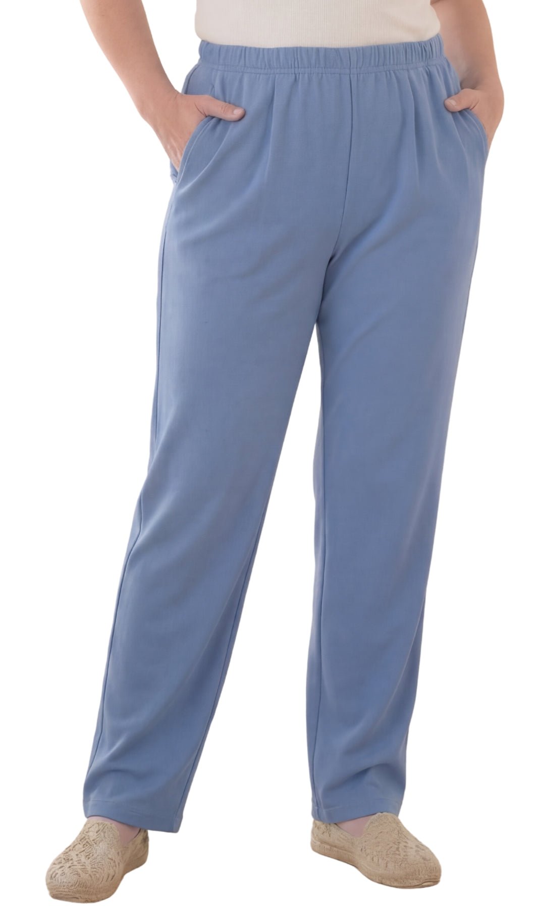 Women's Pull-On Flat Front Knit Pants — Cotton Blend Elastic Waist - Pendo Store