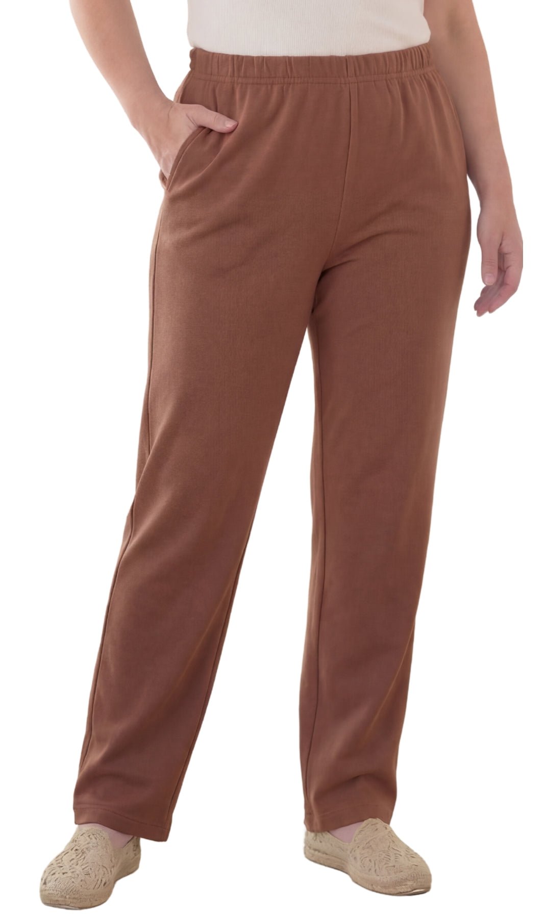 Women's Pull-On Flat Front Knit Pants — Cotton Blend Elastic Waist - Pendo Store