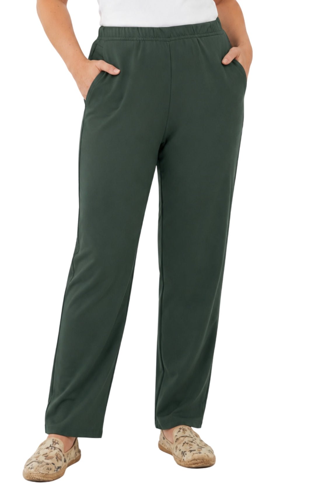Women's Pull-On Flat Front Knit Pants — Cotton Blend Elastic Waist - Pendo Store