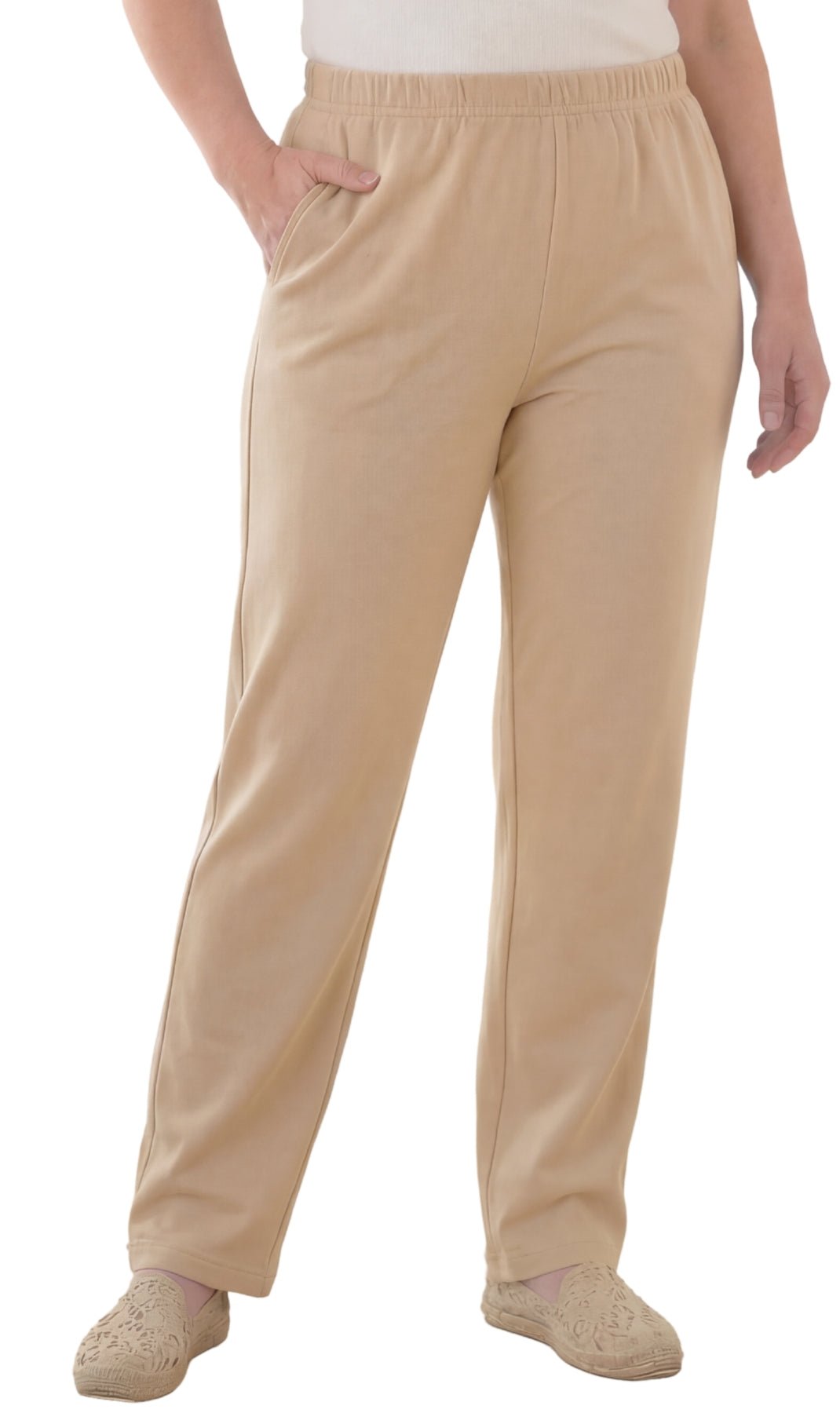 Women's Pull-On Flat Front Knit Pants — Cotton Blend Elastic Waist - Pendo Store