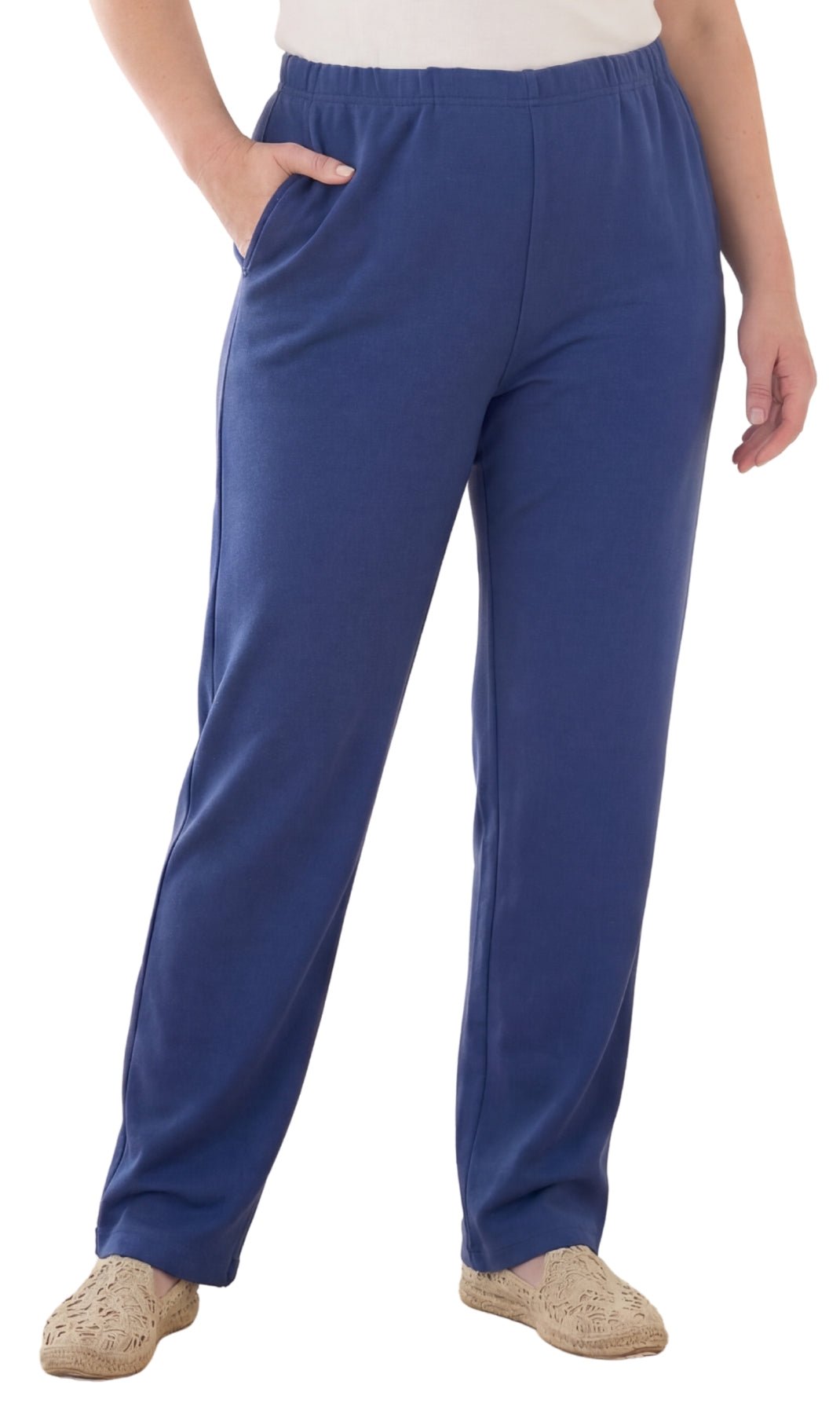 Women's Pull-On Flat Front Knit Pants — Cotton Blend Elastic Waist - Pendo Store