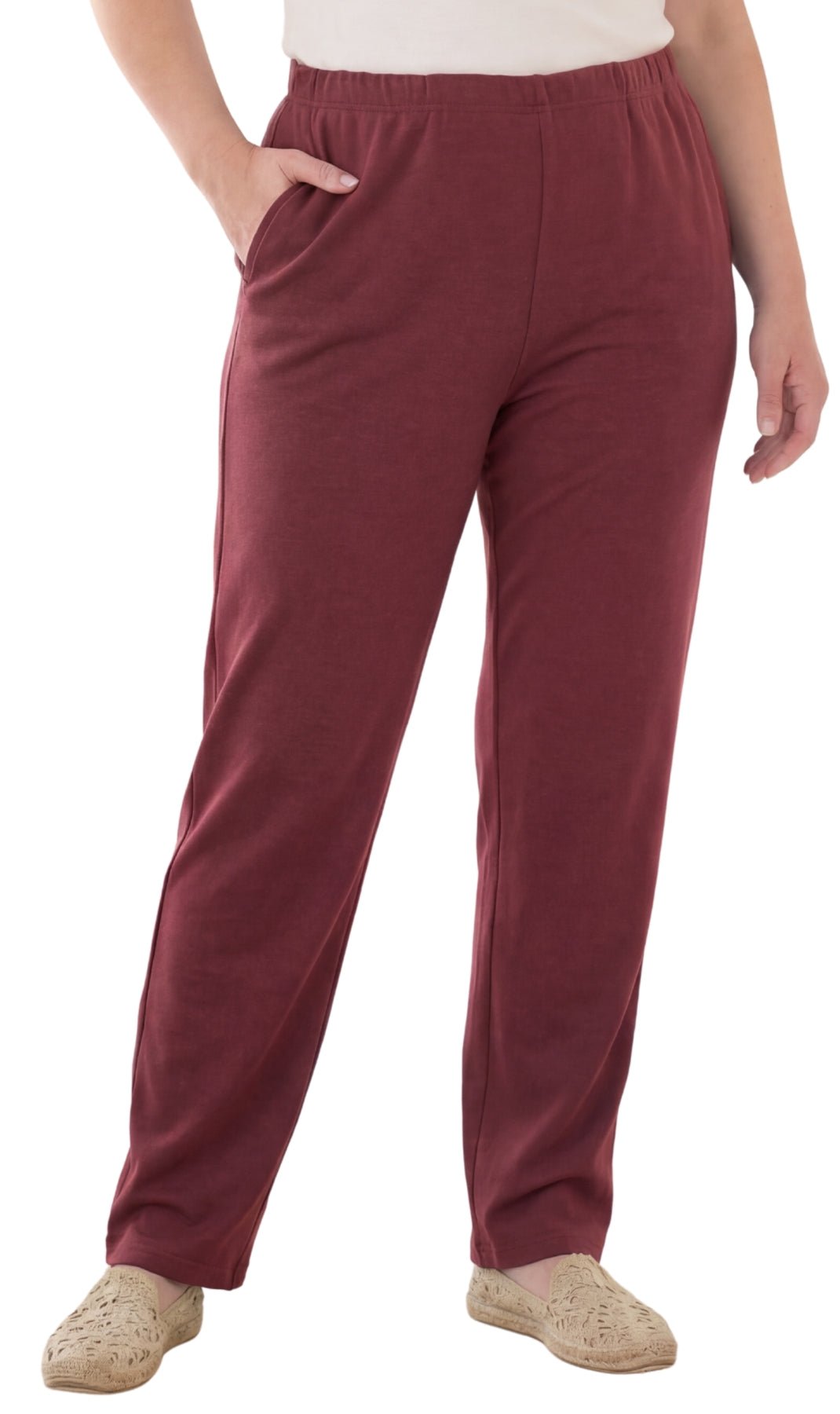 Women's Pull-On Flat Front Knit Pants — Cotton Blend Elastic Waist - Pendo Store
