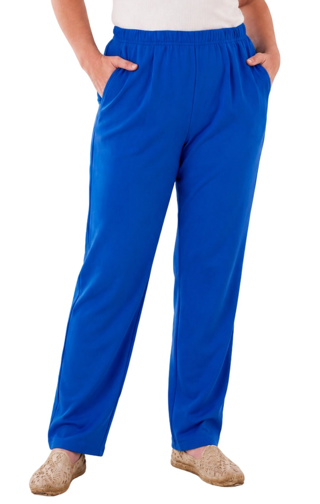 Women's Pull-On Flat Front Knit Pants — Cotton Blend Elastic Waist - Pendo Store