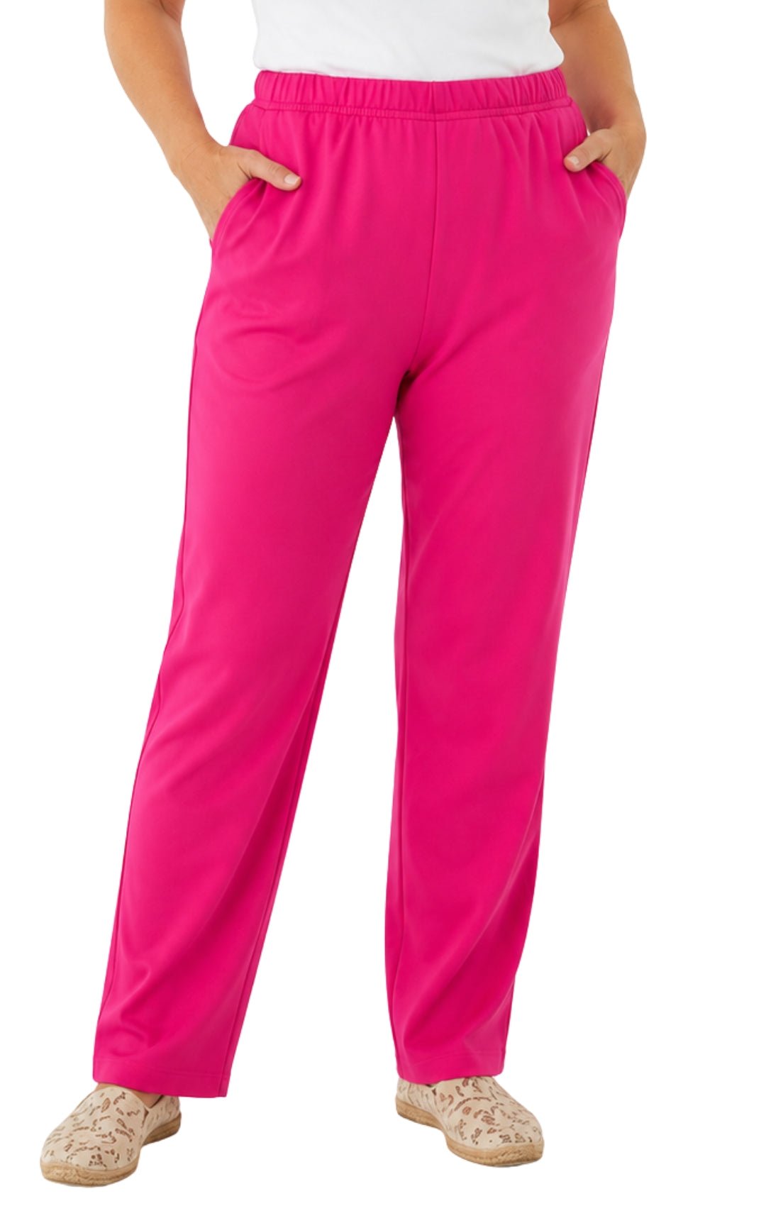 Women's Pull-On Flat Front Knit Pants — Cotton Blend Elastic Waist - Pendo Store