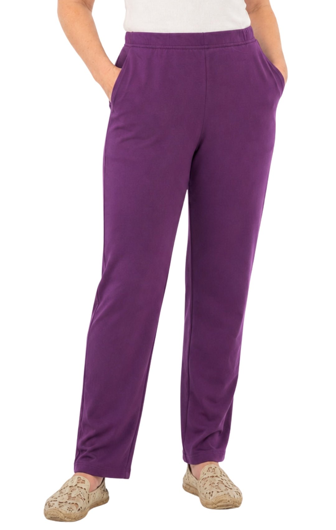 Women's Pull-On Flat Front Knit Pants — Cotton Blend Elastic Waist - Pendo Store