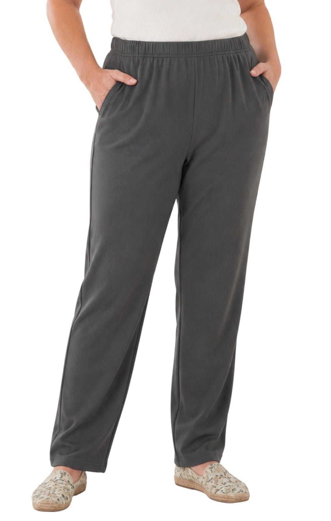 Women's Pull-On Flat Front Knit Pants — Cotton Blend Elastic Waist - Pendo Store