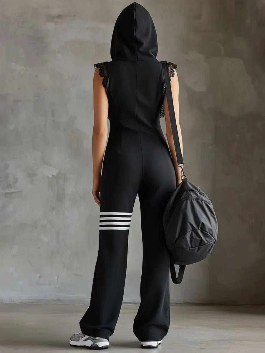 Women’s Retro Stripe Hooded Lace Jumpsuit - Pendo Store