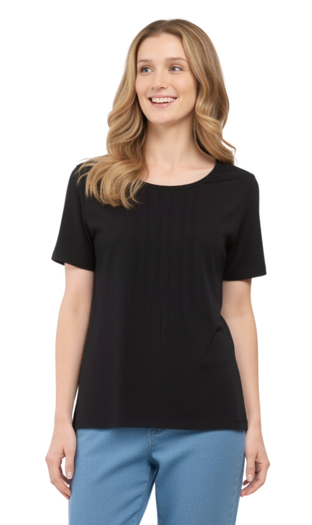 Women's Short Sleeve Pintuck Scoop Neck T-Shirt — 100% Cotton Knit - Pendo Store