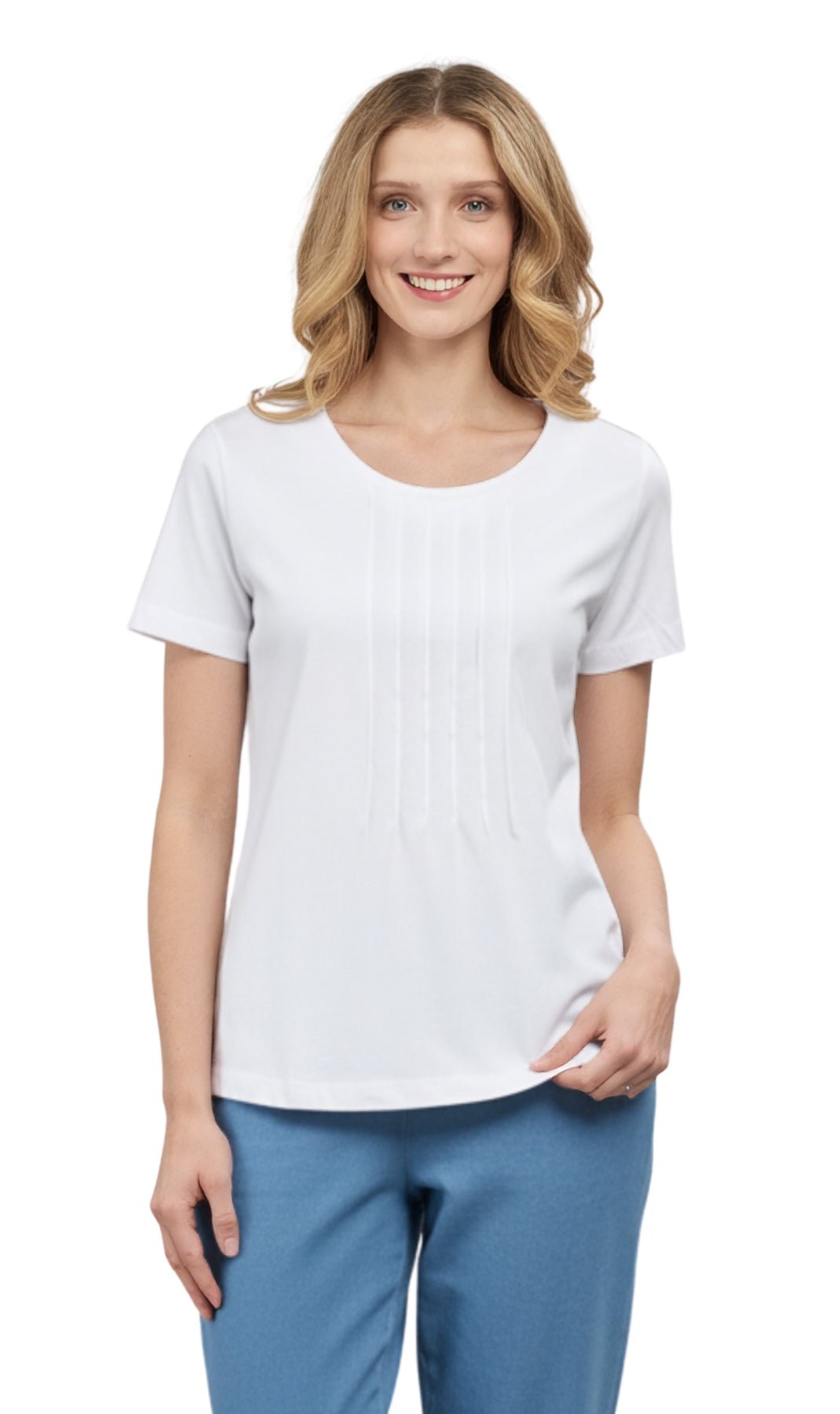 Women's Short Sleeve Pintuck Scoop Neck T-Shirt — 100% Cotton Knit - Pendo Store