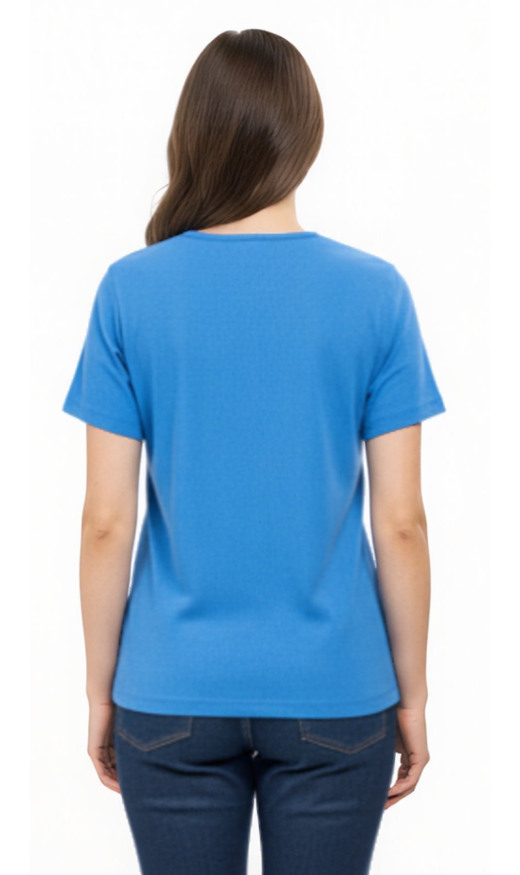 Women's Short Sleeve Textured Knit T-Shirt — Jewel Neckline Cotton Blend - Pendo Store