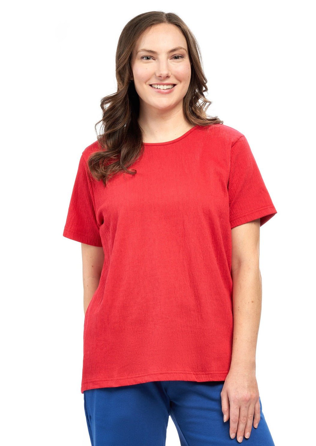 Women's Short Sleeve Textured Knit T-Shirt — Jewel Neckline Cotton Blend - Pendo Store