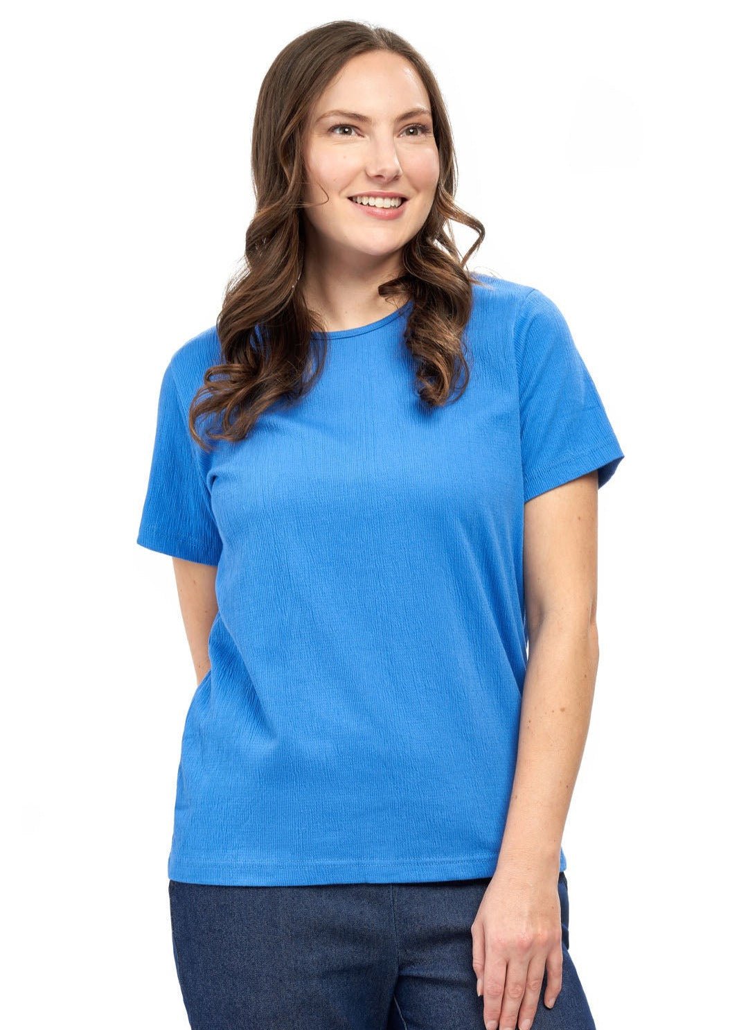 Women's Short Sleeve Textured Knit T-Shirt — Jewel Neckline Cotton Blend - Pendo Store