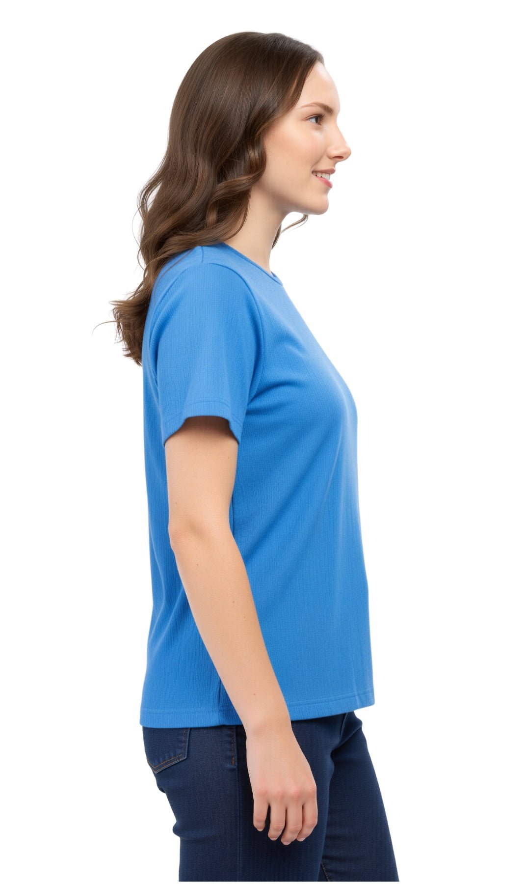 Women's Short Sleeve Textured Knit T-Shirt — Jewel Neckline Cotton Blend - Pendo Store