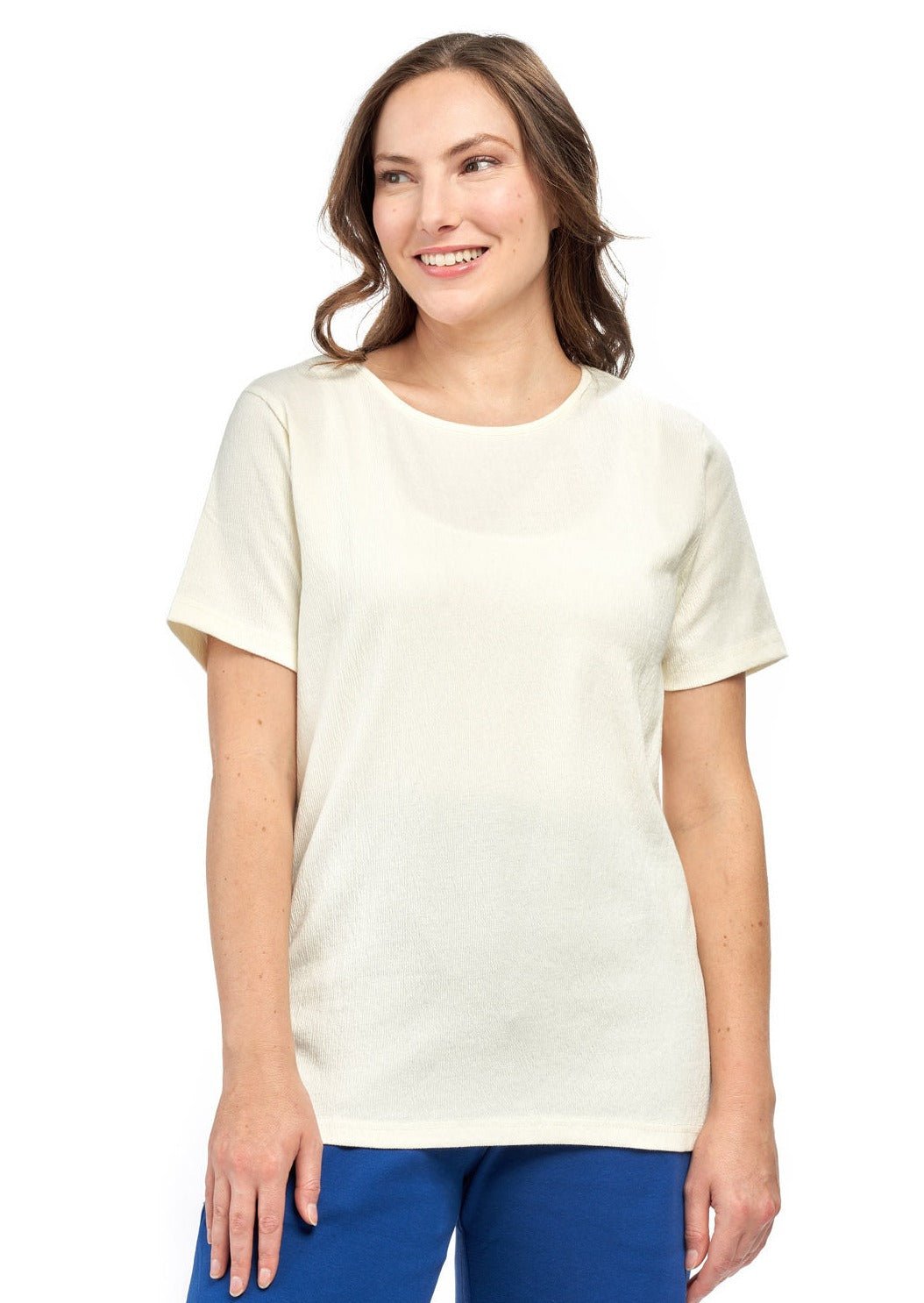 Women's Short Sleeve Textured Knit T-Shirt — Jewel Neckline Cotton Blend - Pendo Store