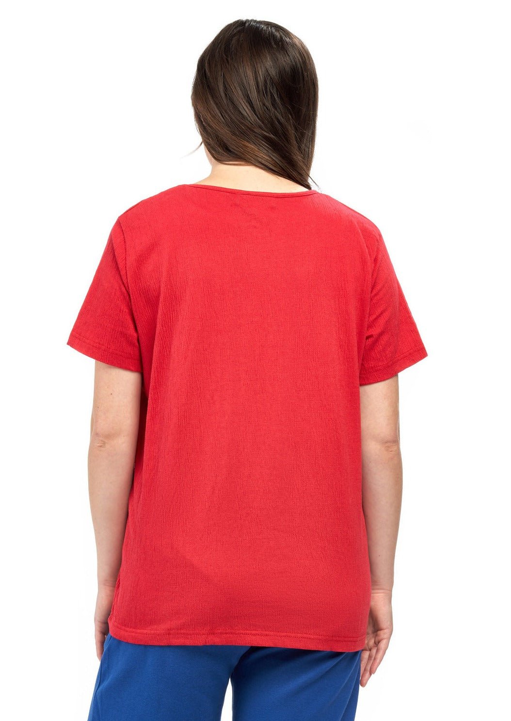 Women's Short Sleeve Textured Knit T-Shirt — Jewel Neckline Cotton Blend - Pendo Store