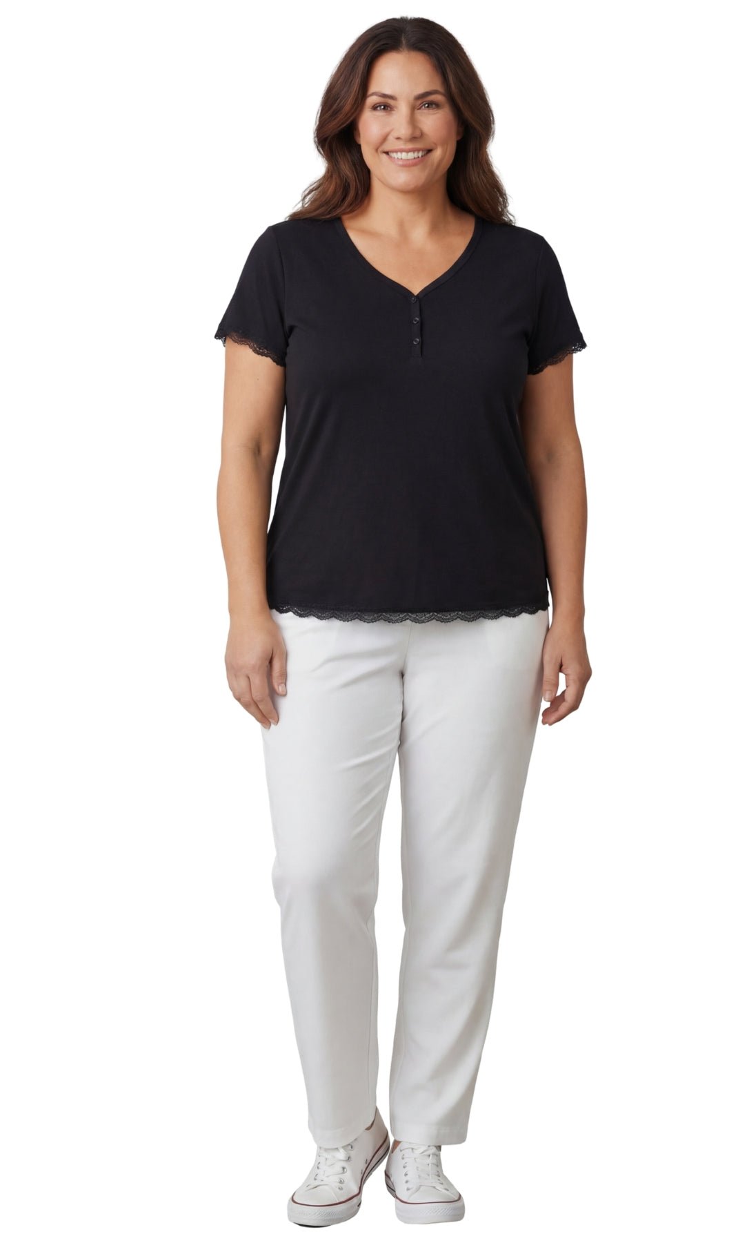 Women's Short Sleeve V-Neck Tee with 3-Button Henley Placket - Pendo Store