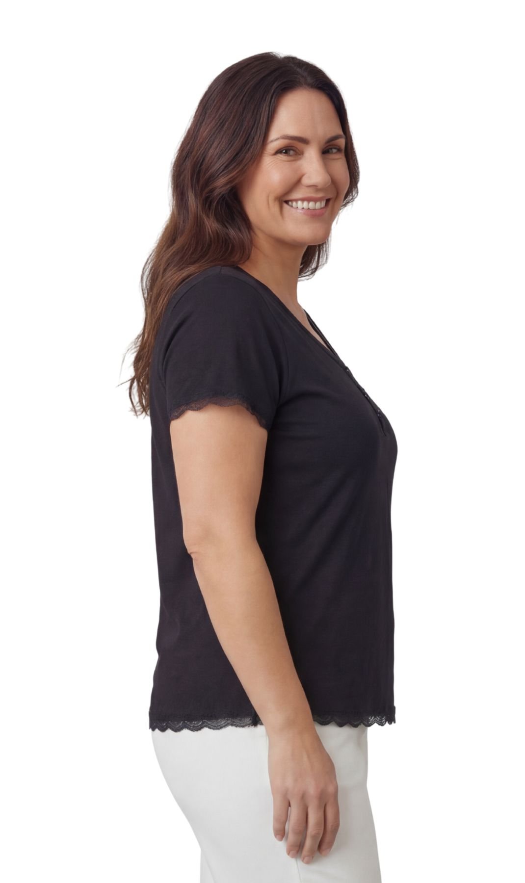 Women's Short Sleeve V-Neck Tee with 3-Button Henley Placket - Pendo Store