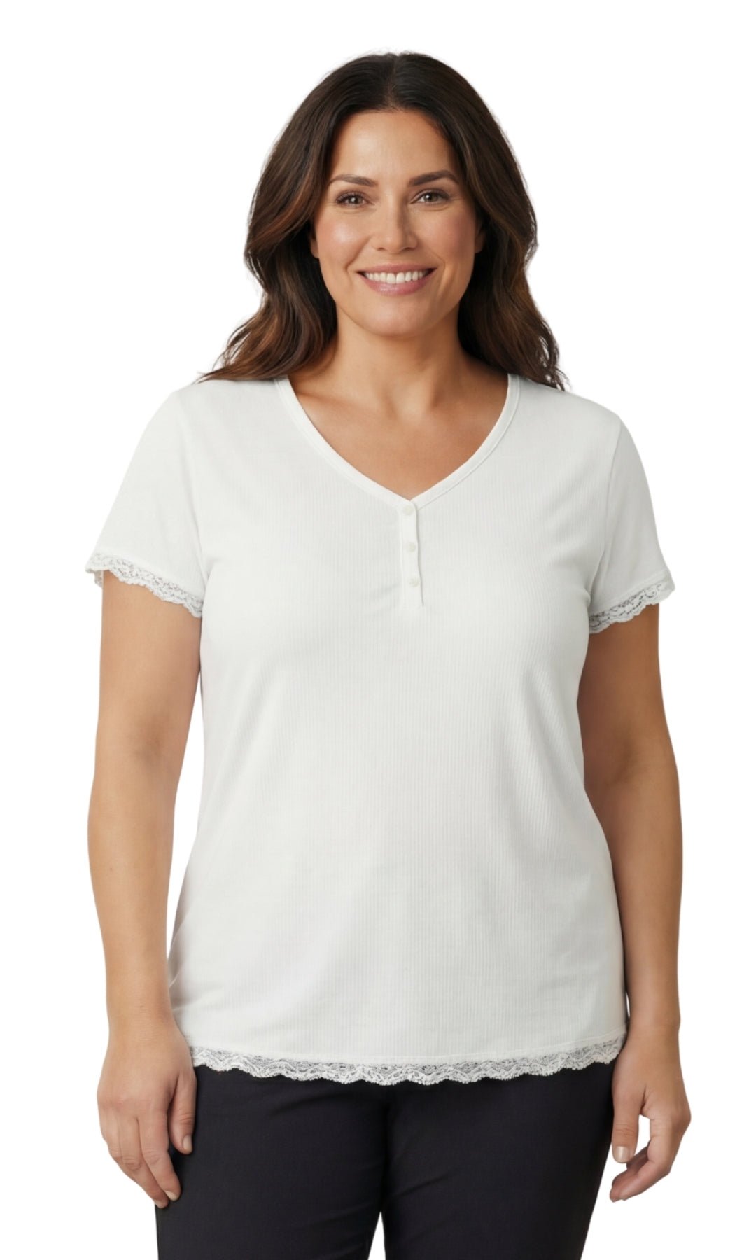 Women's Short Sleeve V-Neck Tee with 3-Button Henley Placket - Pendo Store