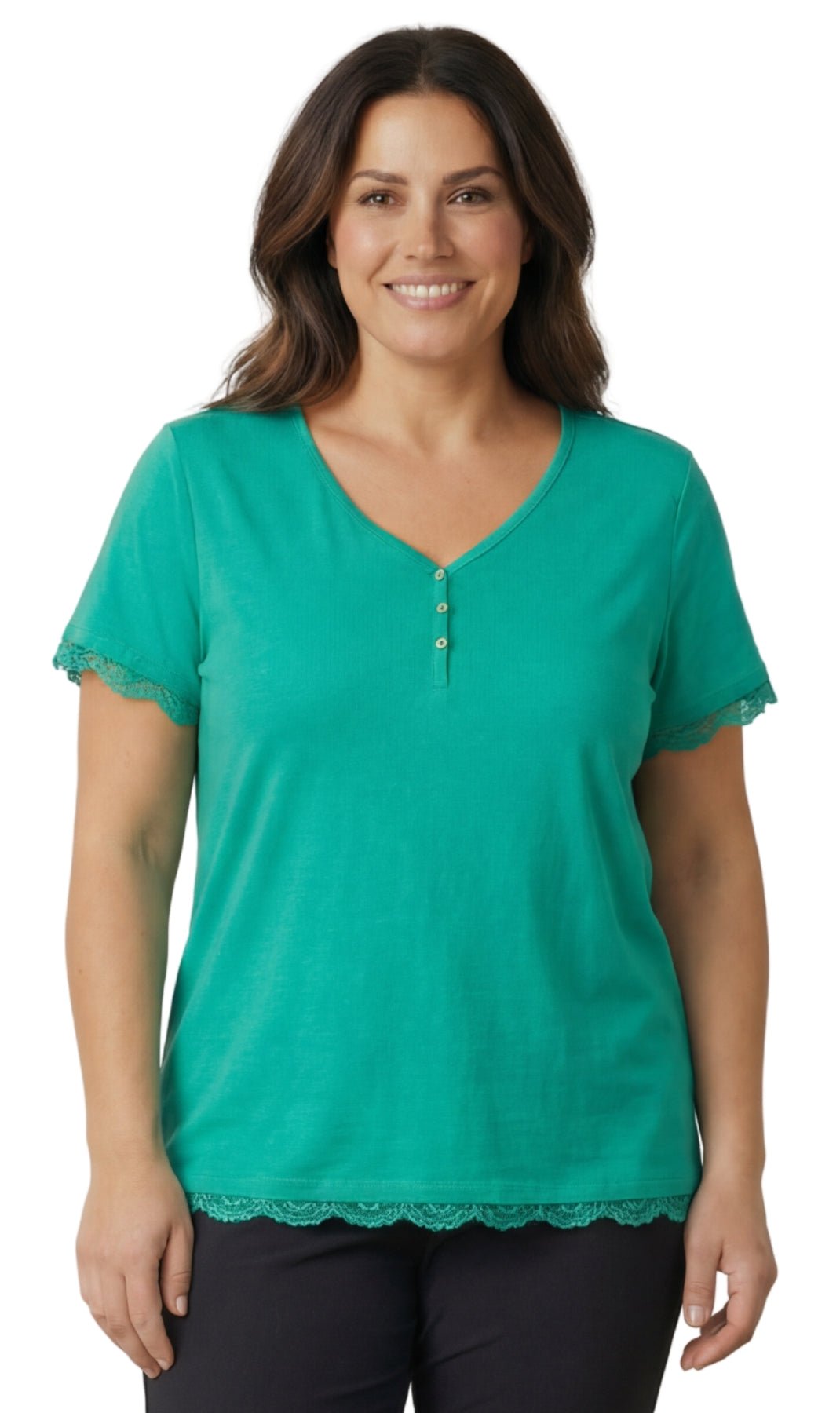 Women's Short Sleeve V-Neck Tee with 3-Button Henley Placket - Pendo Store