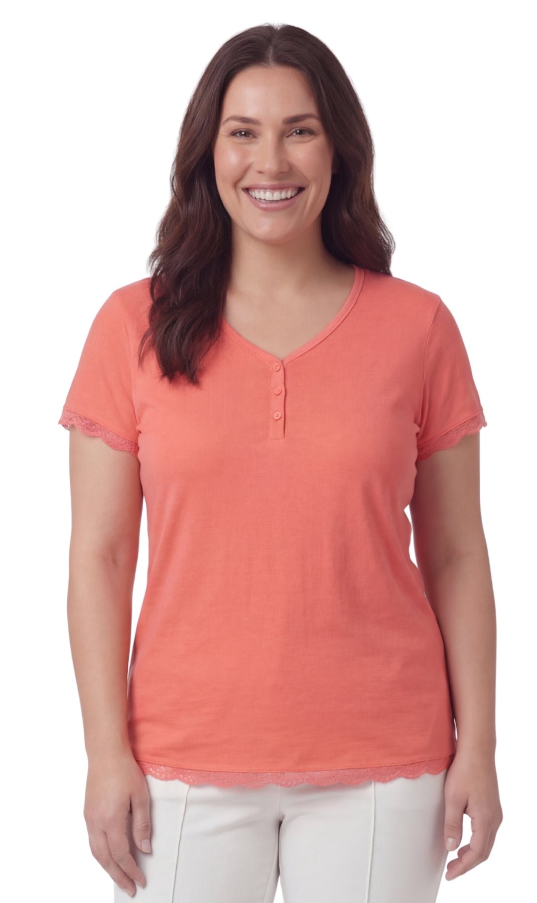 Women's Short Sleeve V-Neck Tee with 3-Button Henley Placket - Pendo Store
