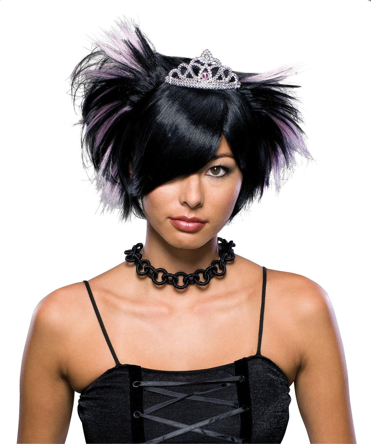 Women's Short Spiky Black Emo Princess Gothic Wig with Tiara - Pendo Store
