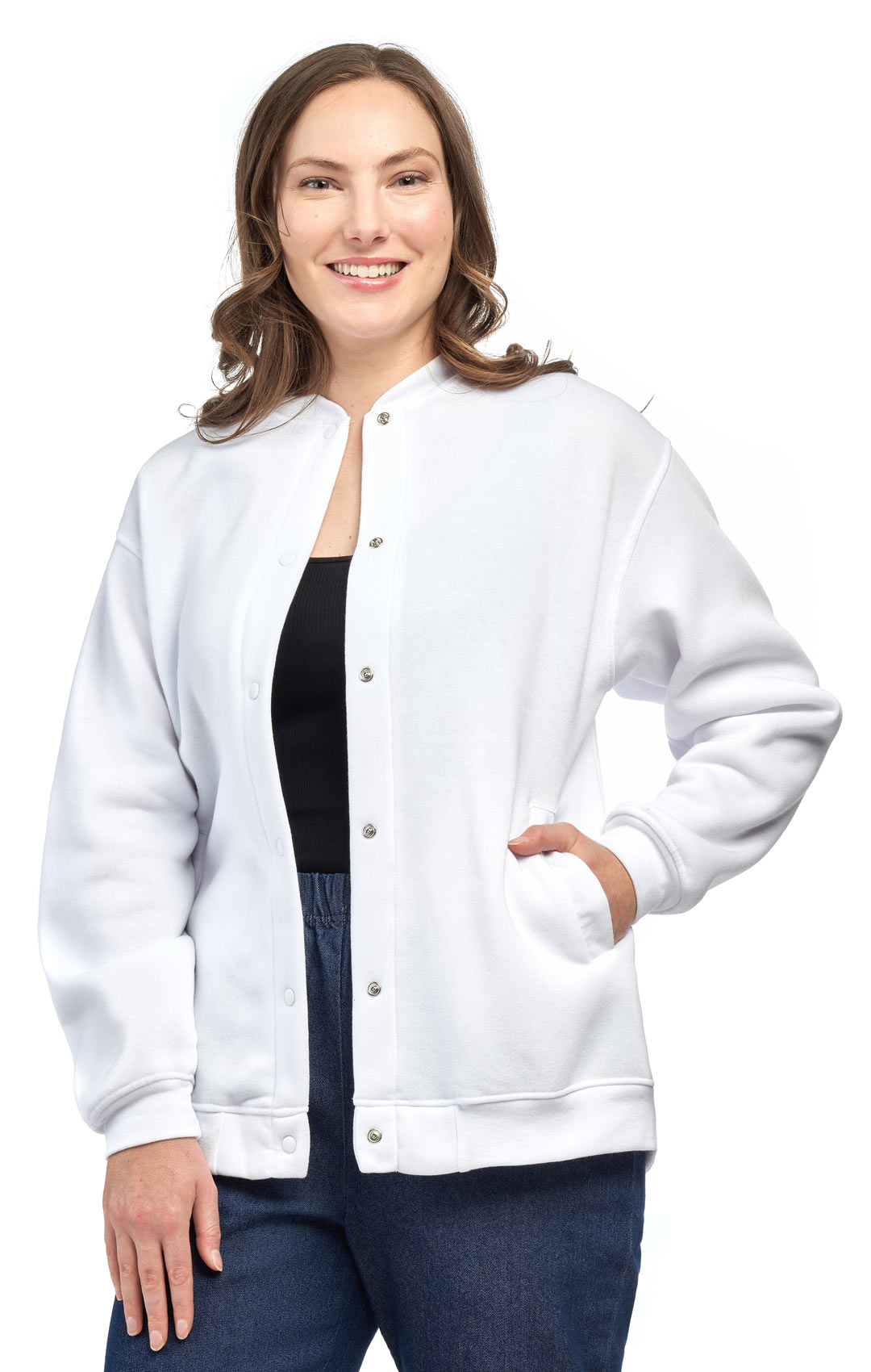 Women's Snap Up Jacket with Stand Collar and Patch Pockets - Pendo Store