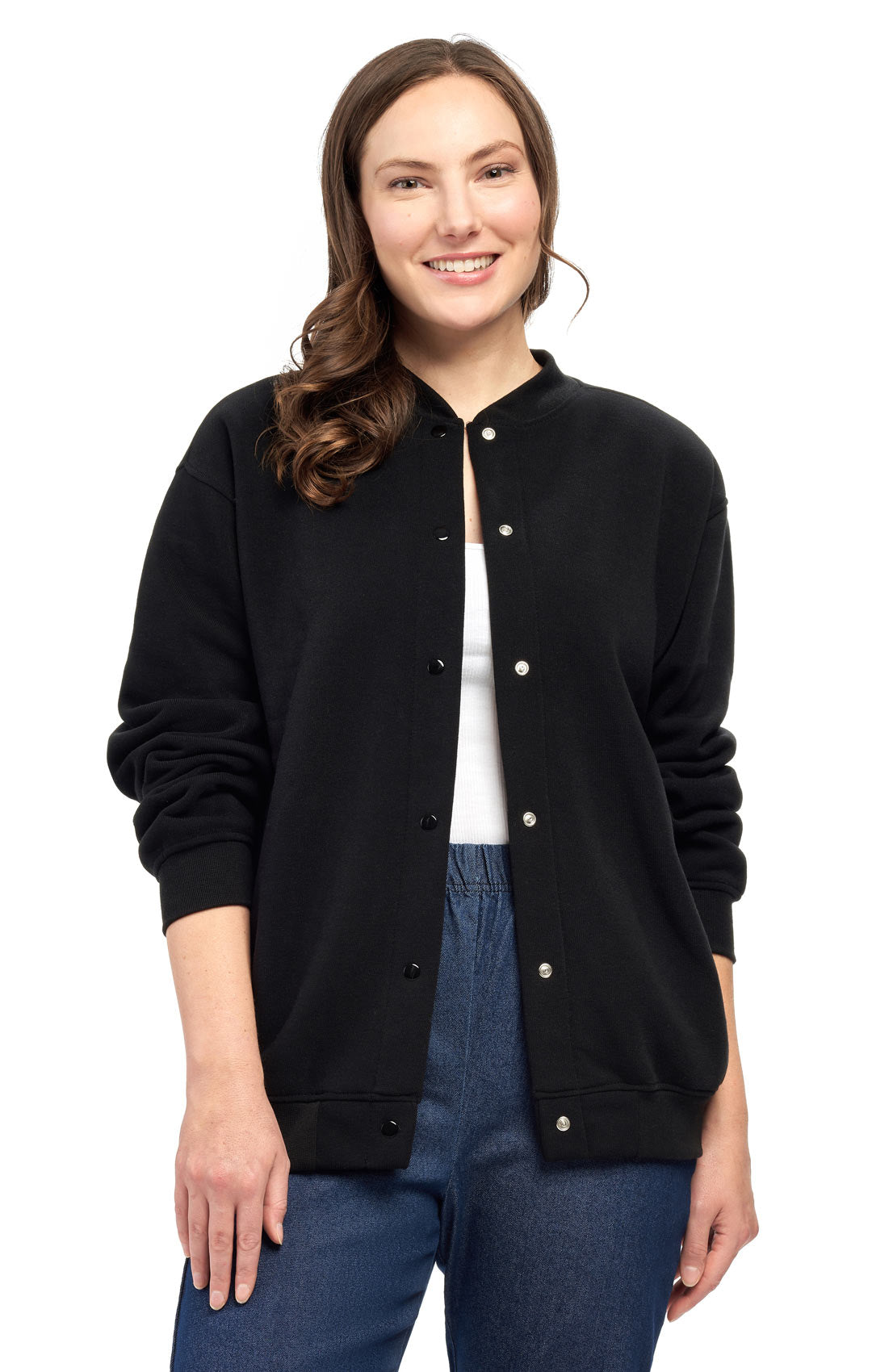Women's Snap Up Jacket with Stand Collar and Patch Pockets - Pendo Store
