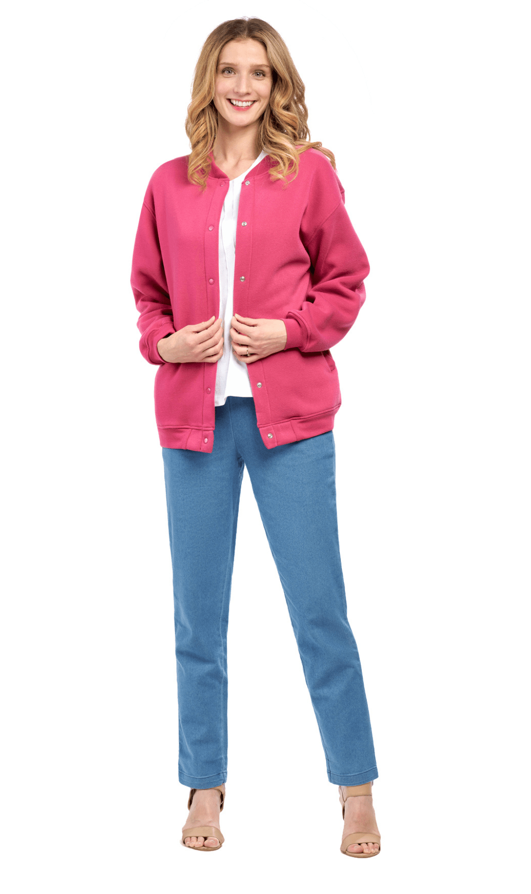 Women's Snap Up Jacket with Stand Collar and Patch Pockets - Pendo Store
