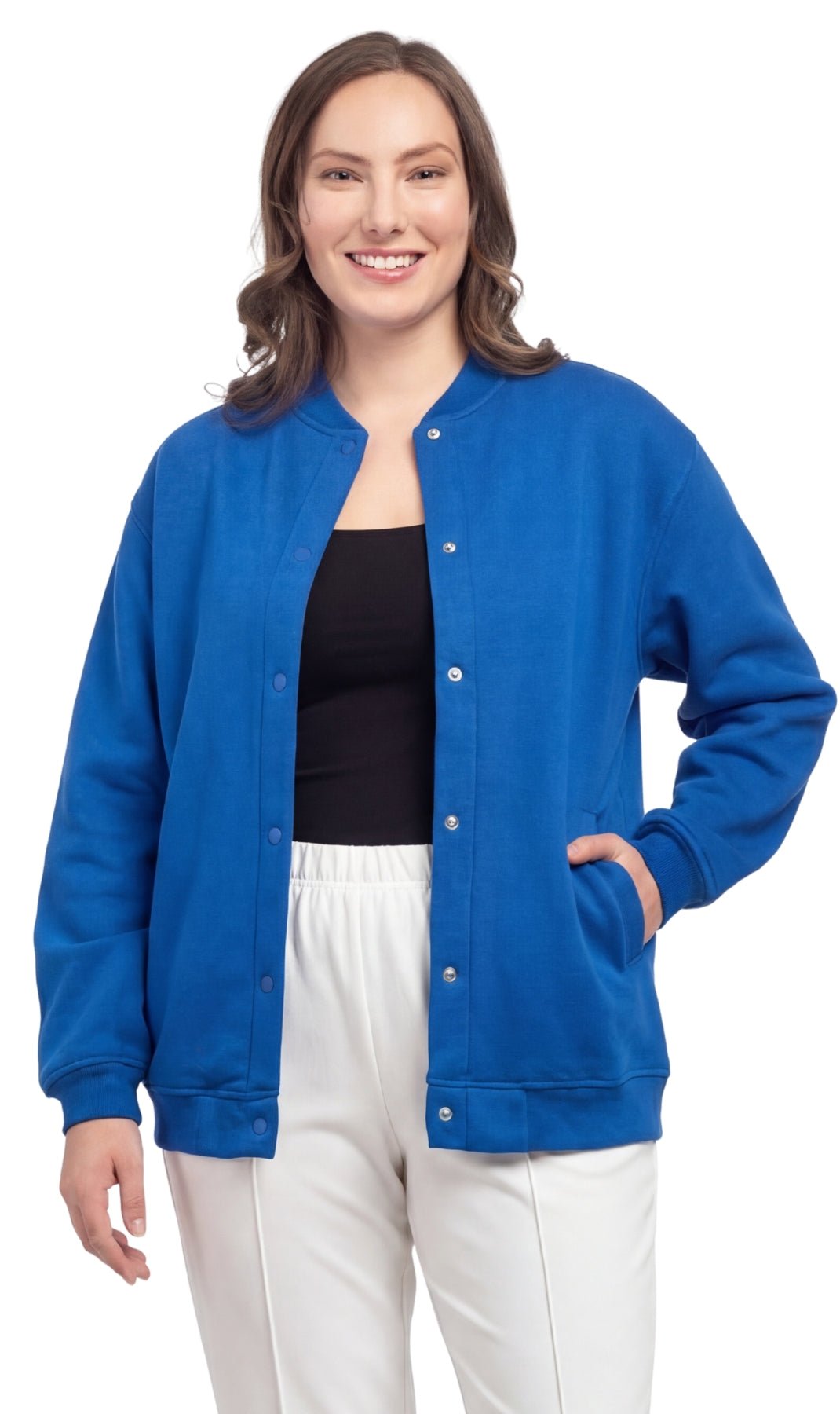 Women's Snap Up Jacket with Stand Collar and Patch Pockets - Pendo Store