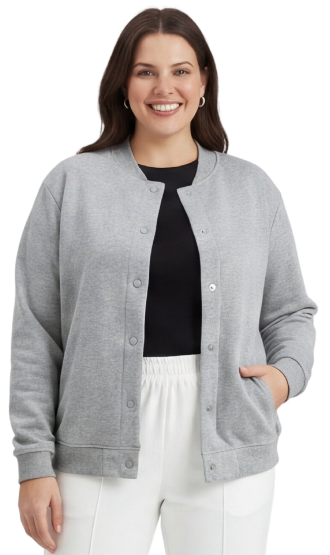 Women's Snap Up Jacket with Stand Collar and Patch Pockets - Pendo Store