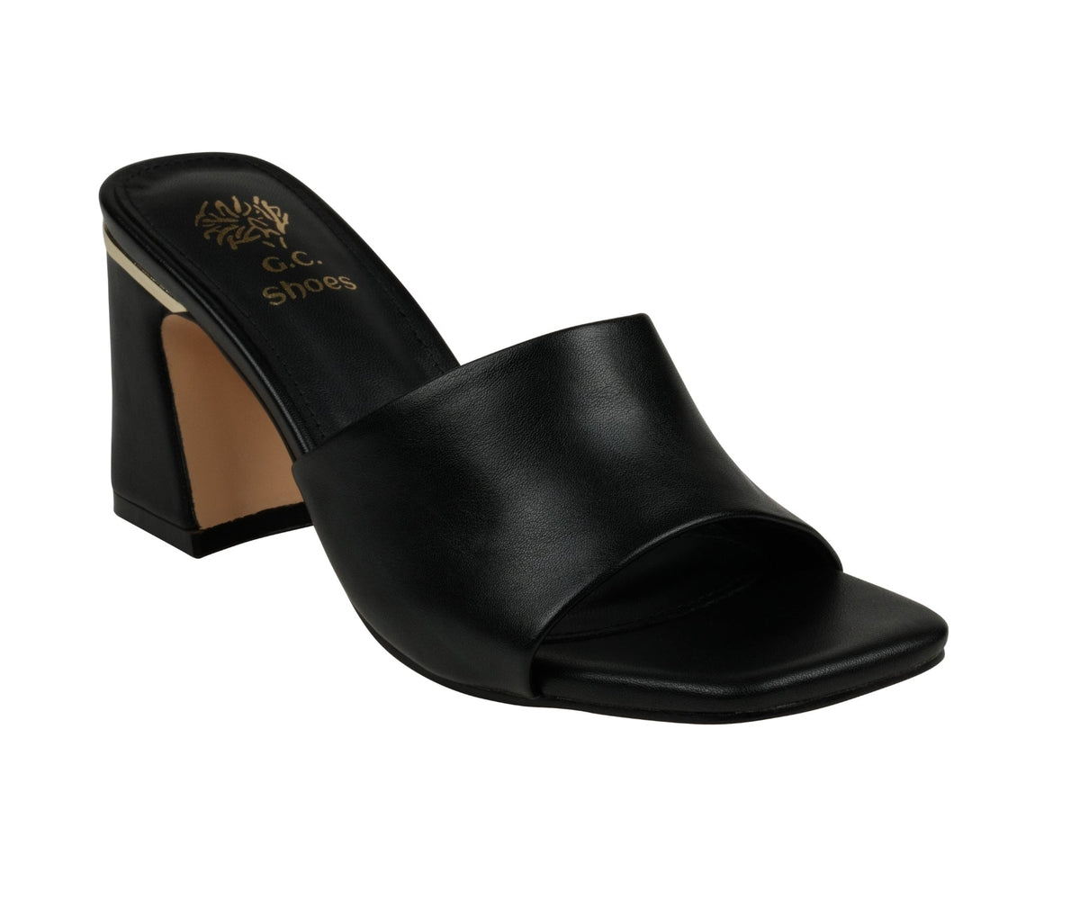 Women's Soho Black Square Toe Heeled Sandals - Pendo Store
