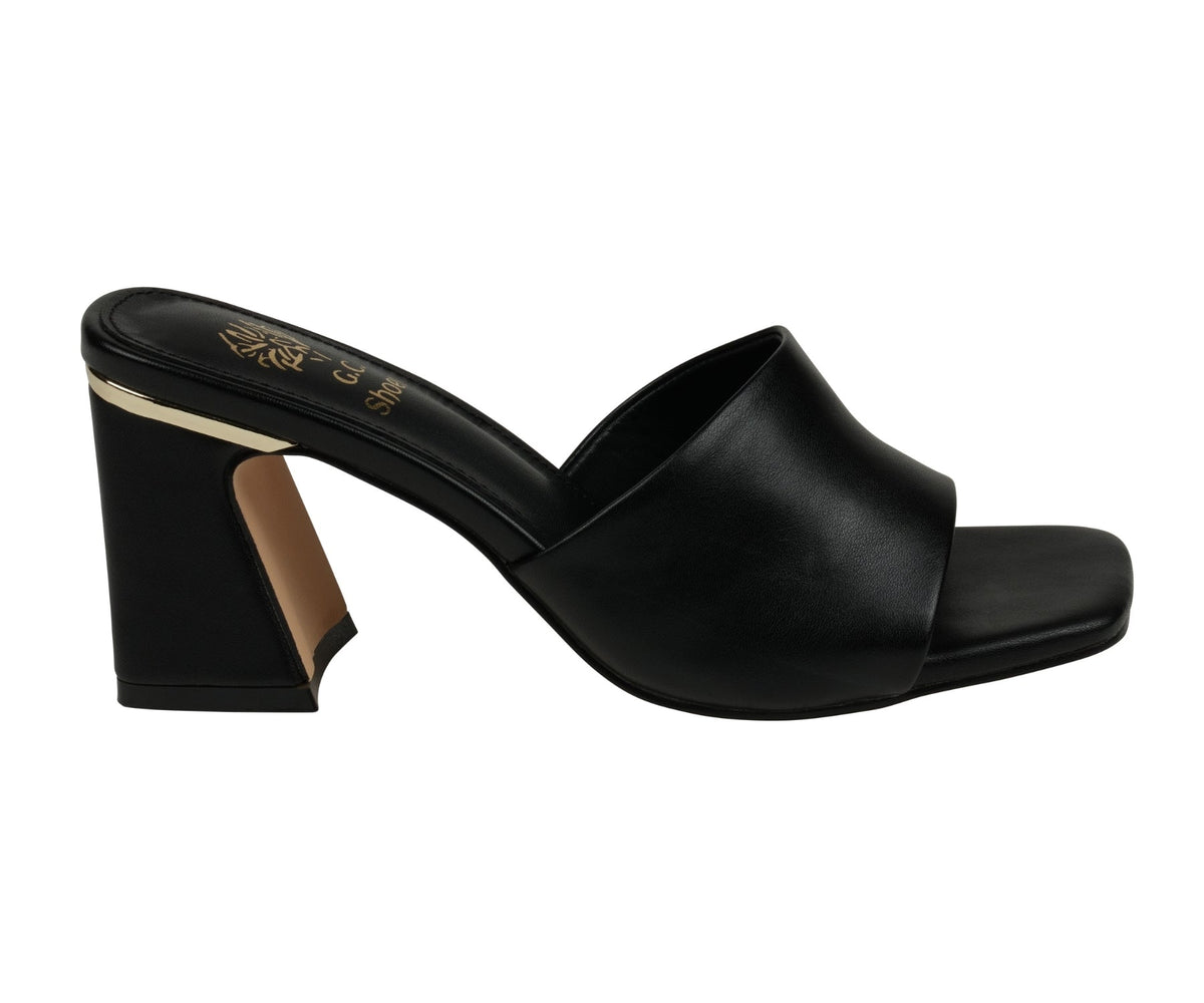 Women's Soho Black Square Toe Heeled Sandals - Pendo Store