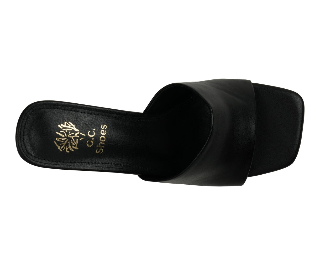 Women's Soho Black Square Toe Heeled Sandals - Pendo Store