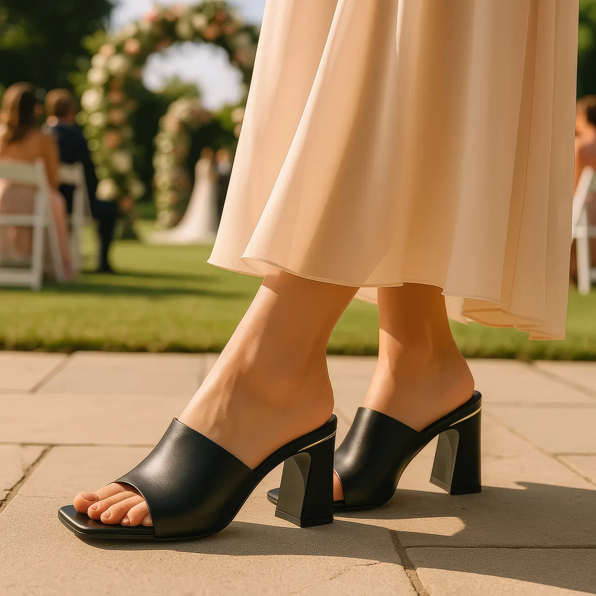 Women's Soho Gold Square Toe Heeled Sandals - Pendo Store