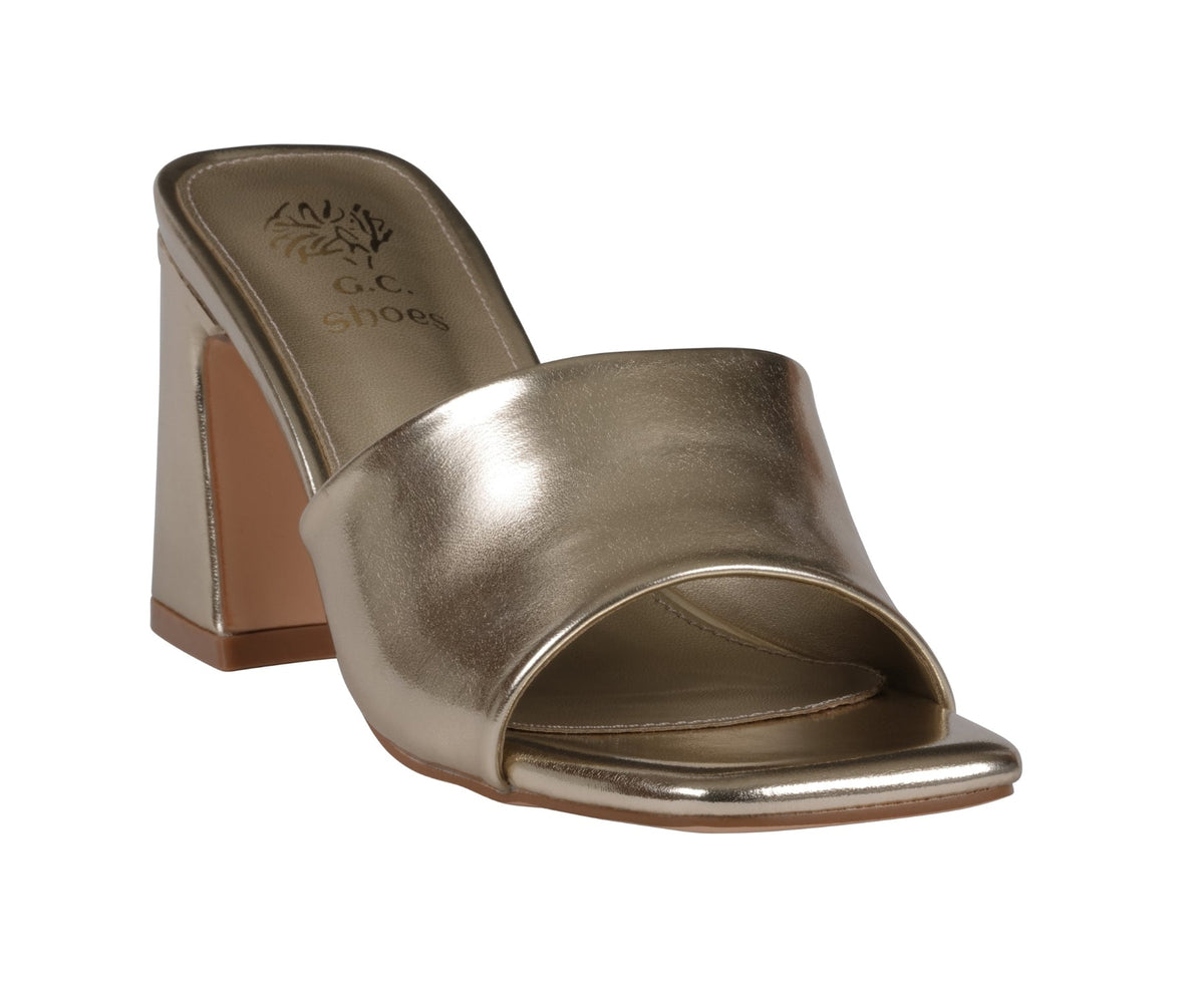 Women's Soho Gold Square Toe Heeled Sandals - Pendo Store