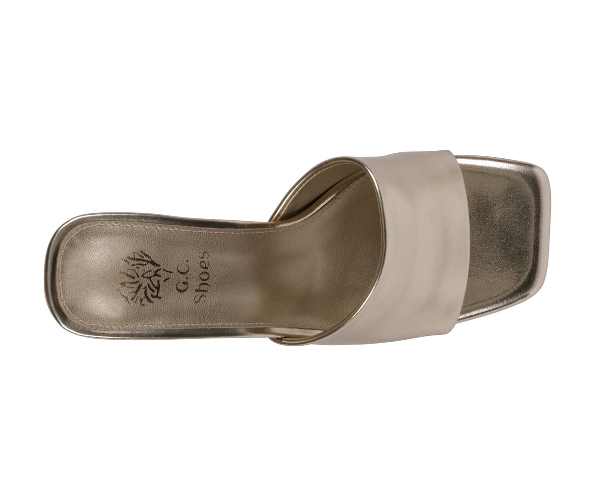 Women's Soho Gold Square Toe Heeled Sandals - Pendo Store