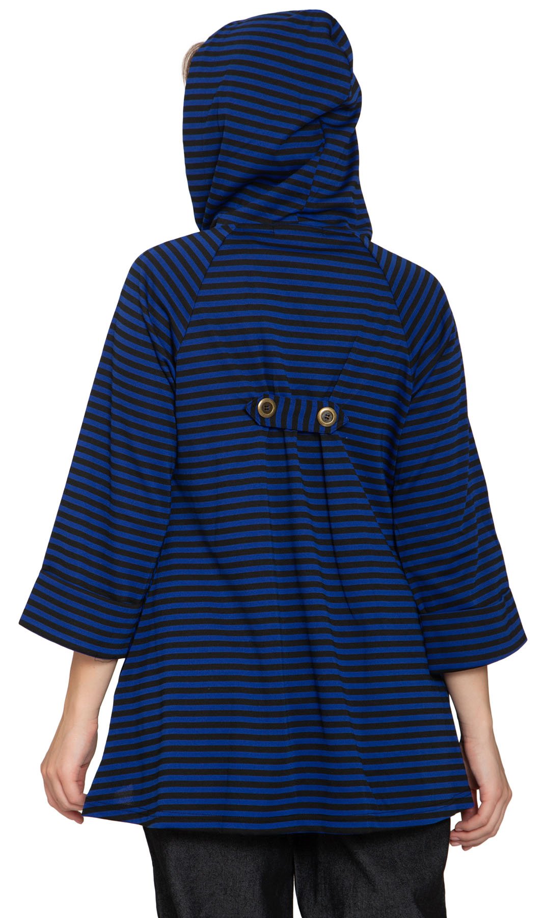 Women's Striped Zip Front High Low Hooded Jacket - Pendo Store