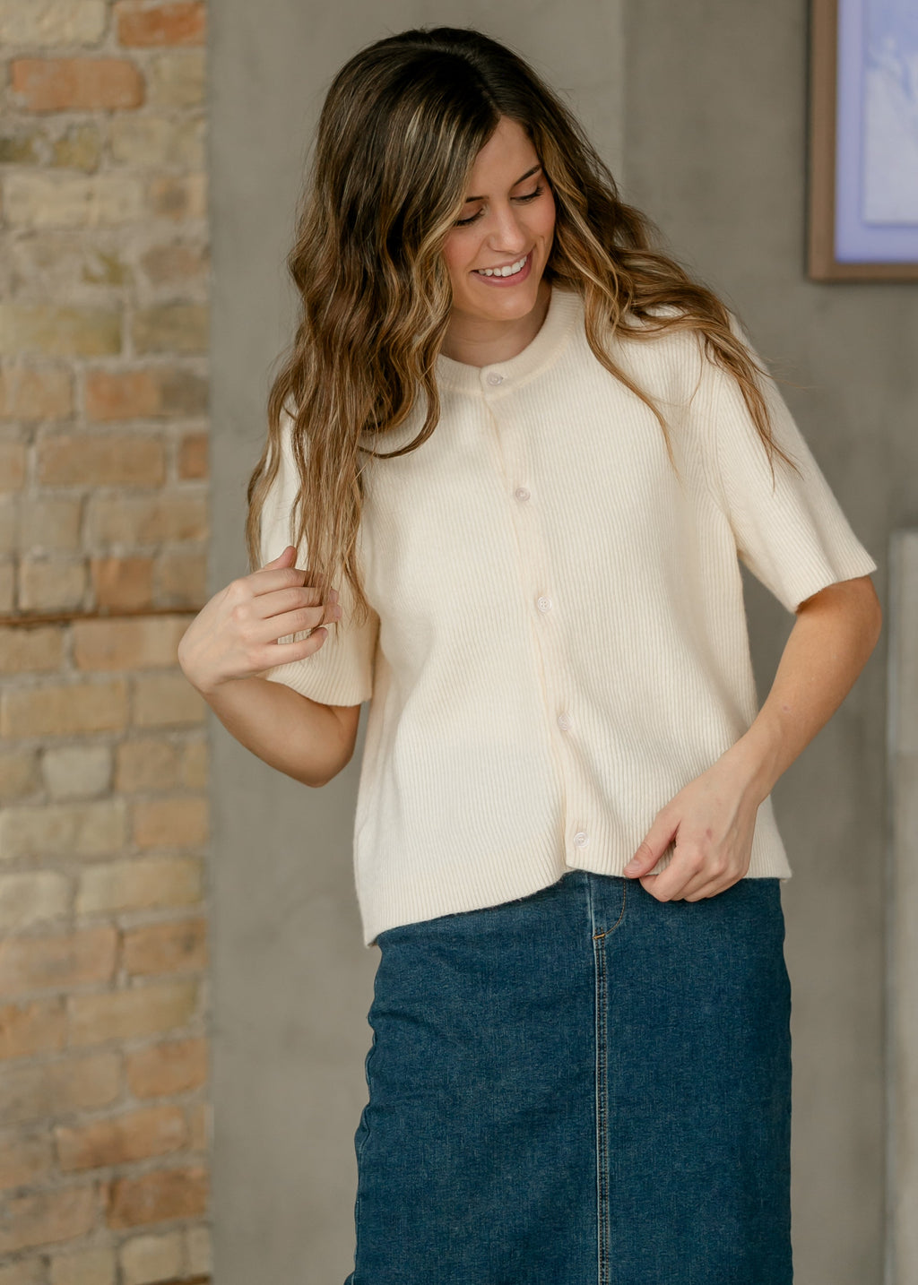 Zadie Ivory Short Sleeve Button Cardigan - Pendo Store
