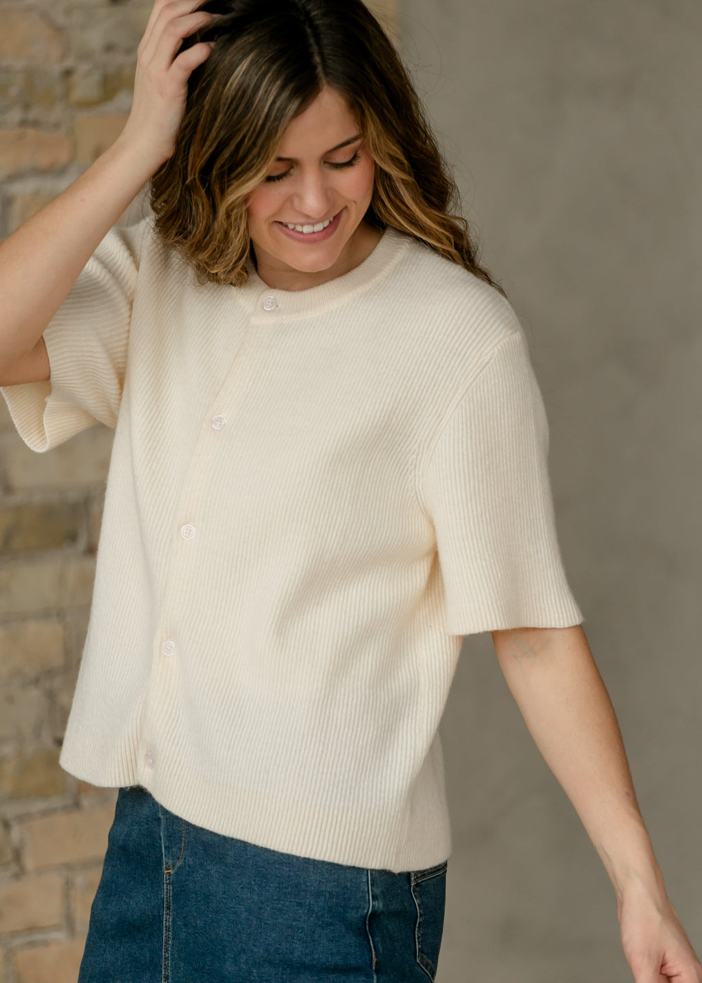 Zadie Ivory Short Sleeve Button Cardigan - Pendo Store