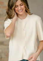 Zadie Ivory Short Sleeve Button Cardigan - Pendo Store