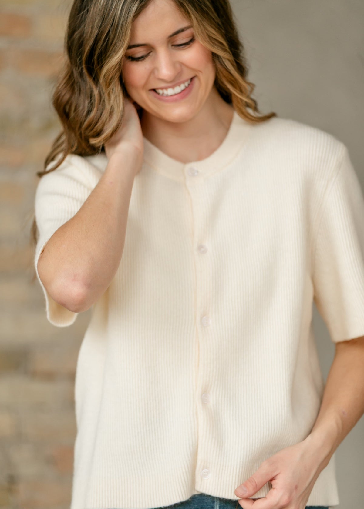 Zadie Ivory Short Sleeve Button Cardigan - Pendo Store